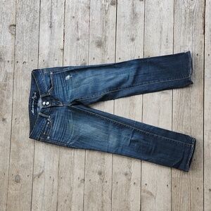 American Eagle Stretch Artist 0 Regular Cropped Capri Dark Wash Low Distressed